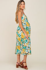 Teal Floral Button Down Maternity Midi Dress