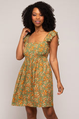 Olive Leaf Print Ruffle Accent Maternity Dress