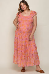 Pink Floral Ruffle Tiered Plus Maternity Maxi Dress