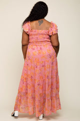 Pink Floral Ruffle Tiered Plus Maxi Dress