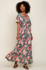 Black Multi-Color Floral Ruffle Maternity Maxi Dress