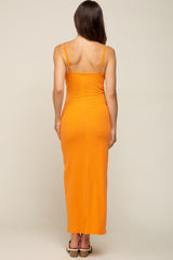 Orange Ribbed Sleeveless Maternity Maxi Dress