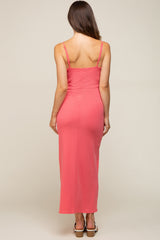 Coral Ribbed Sleeveless Maternity Maxi Dress