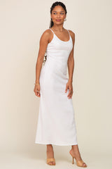 White Ribbed Sleeveless Maternity Maxi Dress