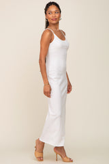 White Ribbed Sleeveless Maxi Dress