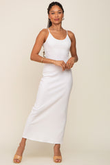 White Ribbed Sleeveless Maxi Dress