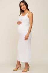 White Ribbed Sleeveless Maternity Maxi Dress