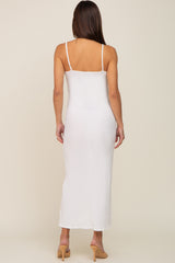 White Ribbed Sleeveless Maternity Maxi Dress