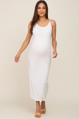 White Ribbed Sleeveless Maternity Maxi Dress