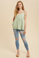 Mint Tassel Tie Strap Cotton Cami