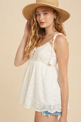 Off White Tassel Tie Strap Cotton Cami