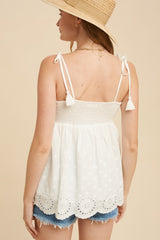 Off White Tassel Tie Strap Cotton Cami