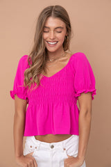 Fuchsia Textured Shirring Top