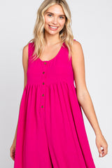 Magenta Button Front WIde Leg Jumpsuit