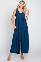 Navy Blue Button Front WIde Leg Jumpsuit