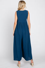 Navy Blue Button Front WIde Leg Jumpsuit