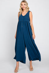 Navy Blue Button Front WIde Leg Jumpsuit