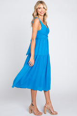 Blue Wrap Front Accent Midi Dress