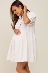 Cream Button Down Maternity Mini Dress