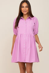 Lavender Button Down Maternity Mini Dress