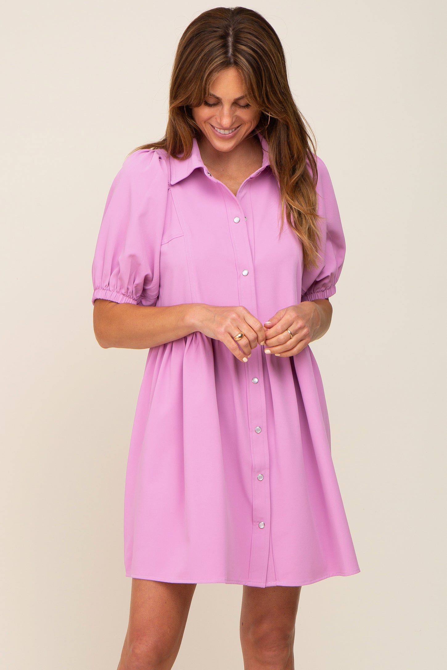 Lavender Button Down Maternity Mini Dress