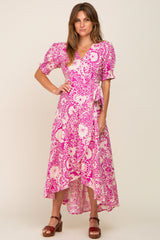 Magenta Floral Paisley Wrap Dress