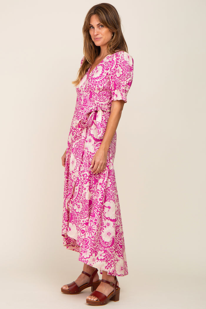 Magenta Floral Paisley Wrap Dress