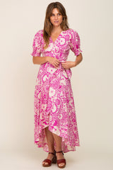 Magenta Floral Paisley Wrap Dress