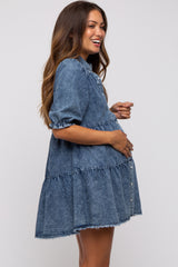 Blue Chambray Maternity Tiered Shirt Dress