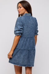 Blue Chambray Maternity Tiered Shirt Dress