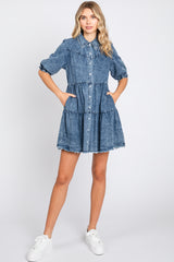 Blue Chambray Maternity Tiered Shirt Dress