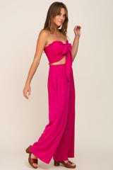 Fuchsia Front Tie Crop Top and Pant Set