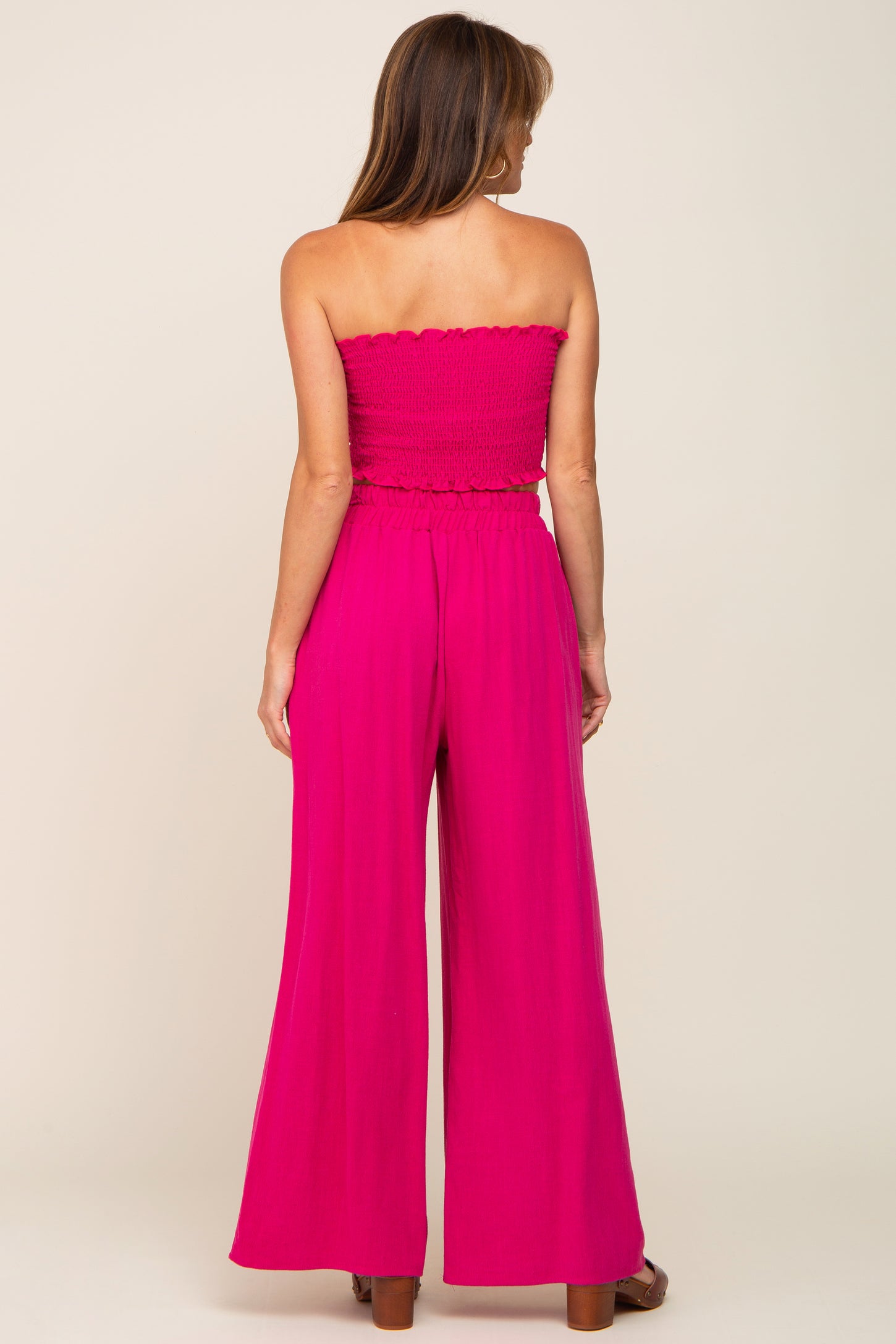 Fuchsia Front Tie Crop Top and Pant Set