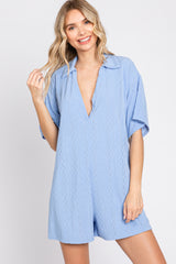 Blue Terry Cloth Collared Maternity Romper