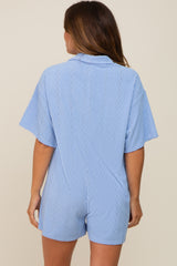 Blue Terry Cloth Collared Maternity Romper