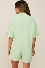 Green Terry Cloth Collared Maternity Romper