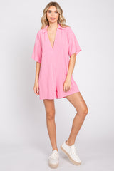 Pink Terry Cloth Collared Romper