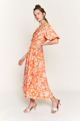 Orange Printed Midi Dress