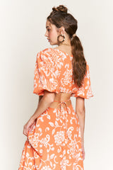 Orange Printed Midi Dress