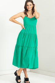 Green Tie-Back Tiered Midi Dress