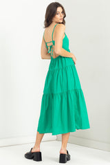 Green Tie-Back Tiered Midi Dress