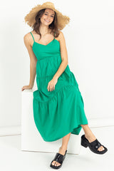 Green Tie-Back Tiered Midi Dress