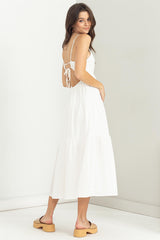 Off White Tie-Back Tiered Midi Dress