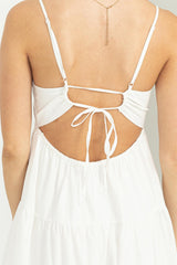 Off White Tie-Back Tiered Midi Dress