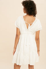 Off White Surplice Tiered Mini Dress