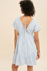 Powder Blue Surplice Tiered Mini Dress