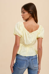 Yellow Pin Tuck Peplum Peasant Blouse