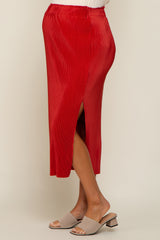 Rust Red Pleated Side Slit Maternity Midi Skirt