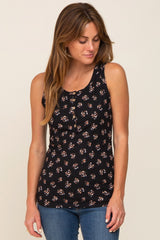 Black Floral Ribbed Sleeveless Top