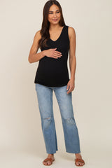 Black Ribbed V-Neck Sleeveless Maternity Top